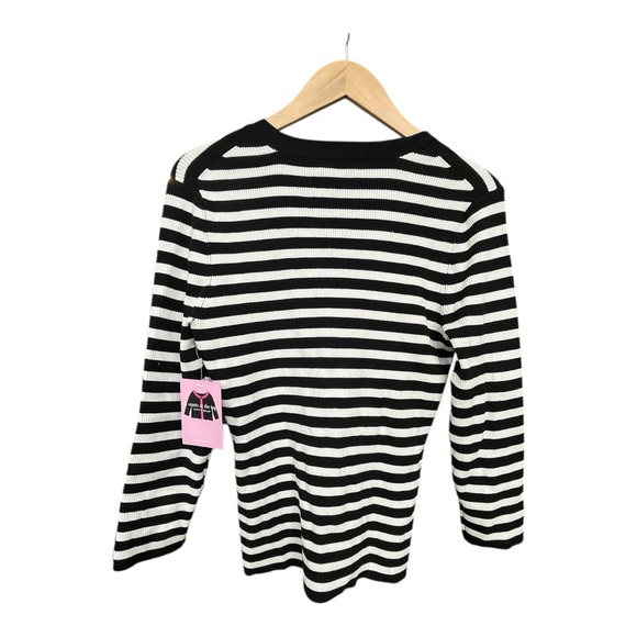 Cable & Gauge Ribbed Stripe Button-Up Cardigan in Black & White - Size L - Picture 2 of 6